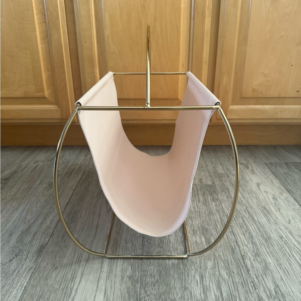 Pink Fabric and Gold Metal Magazine Holder
